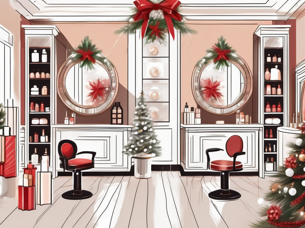 A beautifully decorated salon interior adorned with festive christmas decorations