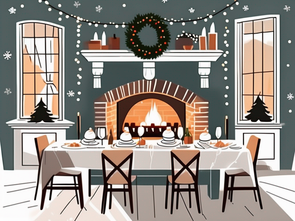 A cozy winter restaurant scene adorned with festive decorations